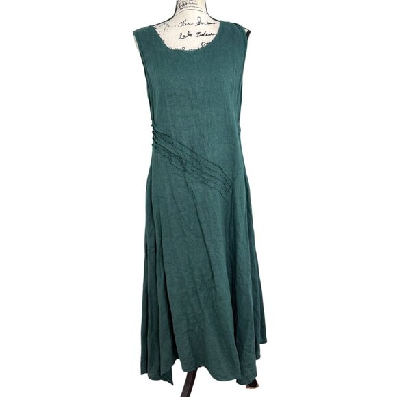 Inizio Dresses & Skirts - Inizio Linen Asymmetrical Maxi Dress Sleeveless Italy Emerald Green Women Size L